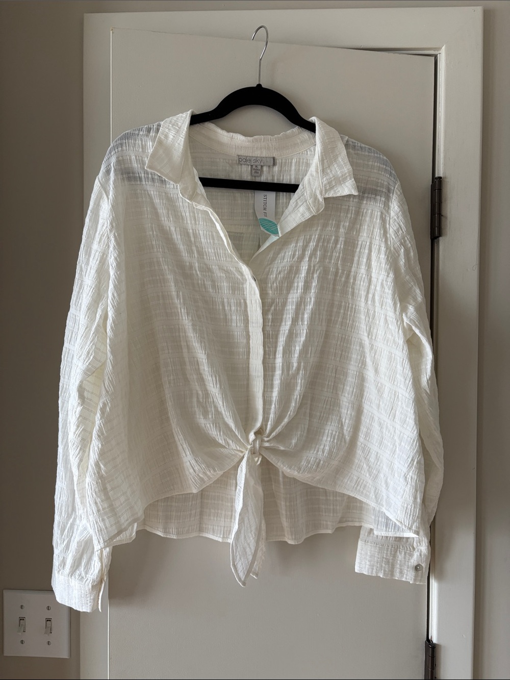 Pale Sky Ivory Tie-Front Button Down Shirt